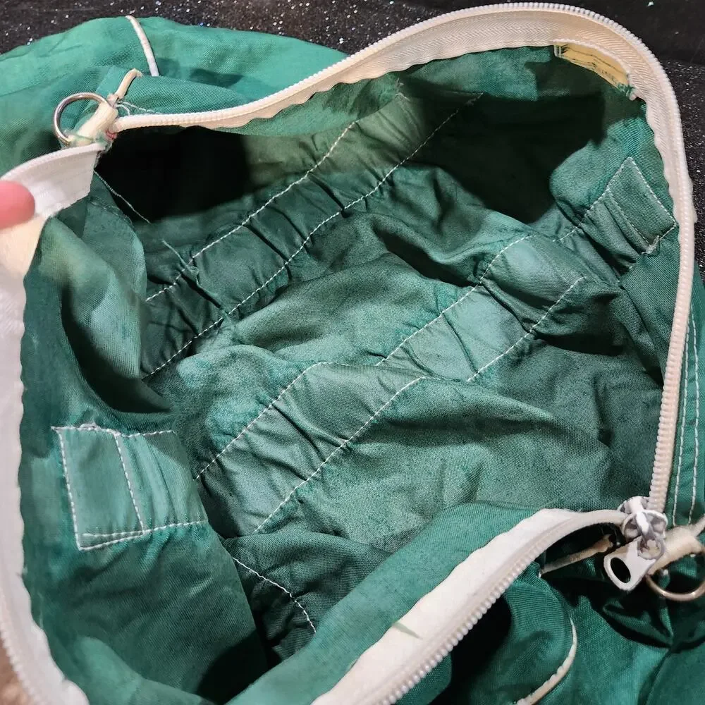 VTG 60s? LL Bean Script Sawtooth Green Duffle Gym Bag Full Zip 1960s USA‎ Made